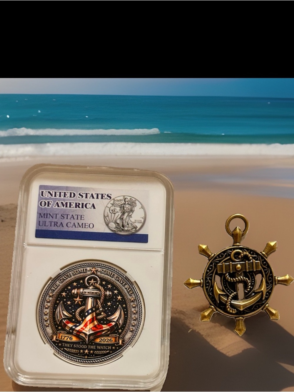 Patriotic Anchor Medallion and Pendant. Beautiful Navy Commemorative Coin